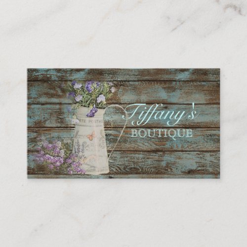 grey blue barn wood lavender rustic country business card