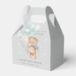 Grey Blue Bearly Wait Bear Balloon Baby Shower Favor Boxes