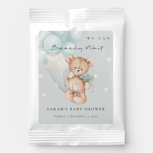 Grey Blue Bearly Wait Bear Balloon Baby Shower Lemonade Drink Mix (Front)