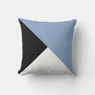 Grey Blue, Black and White Diagonal Color Block Throw Pillow