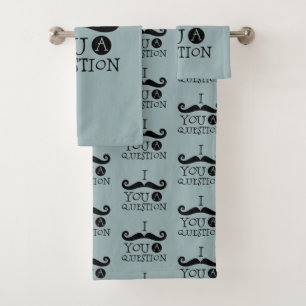 Grey Blue Black Mustache Humor Bath Towel Set