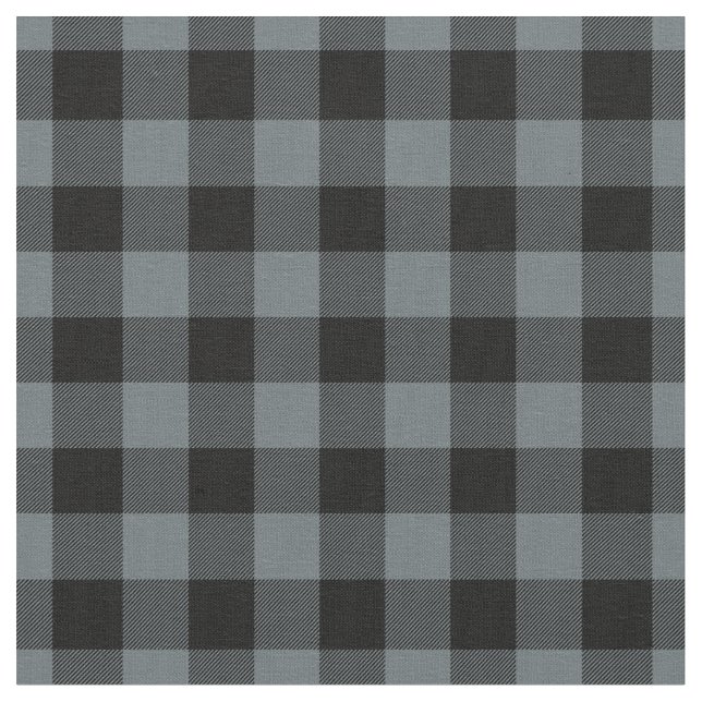 Grey Blue & Black Plaid Gingham Fabric (Close Up)