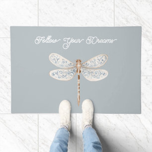 Grey Blue Bronze White Dragonfly Doormat