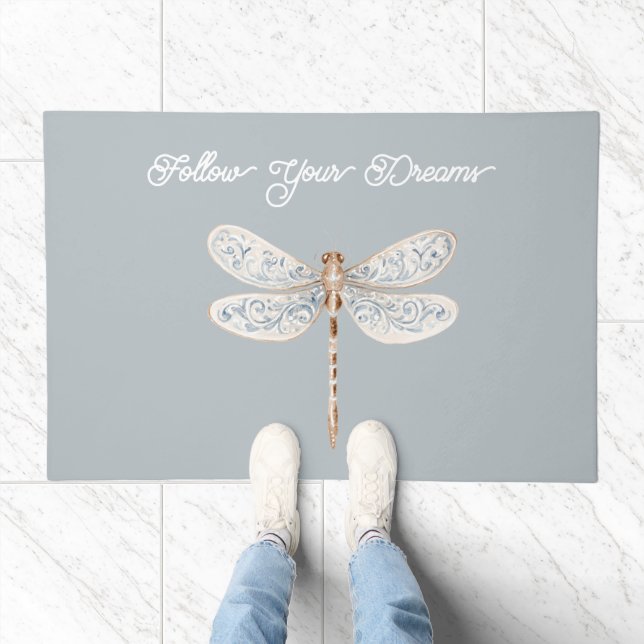 Grey Blue Bronze White Dragonfly Doormat (Indoor)