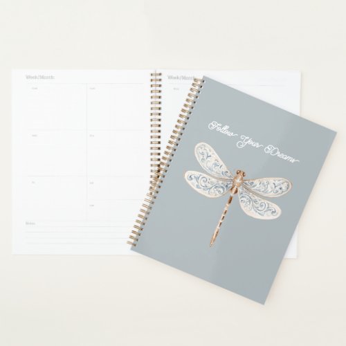 Grey Blue Bronze White Dragonfly Planner