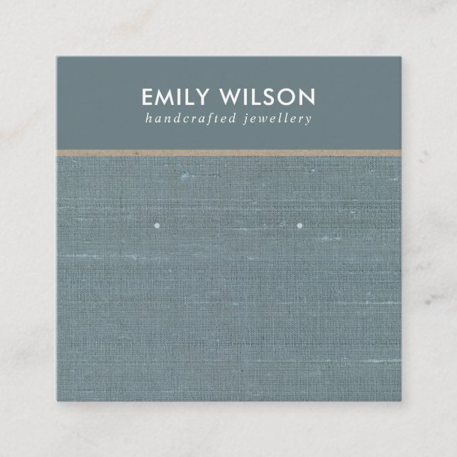 GREY BLUE BURLAP LINEN STUD EARRING DISPLAY CARD (Front)