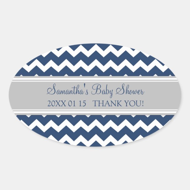 Grey Blue Chevron Baby Shower Favor Stickers (Front)