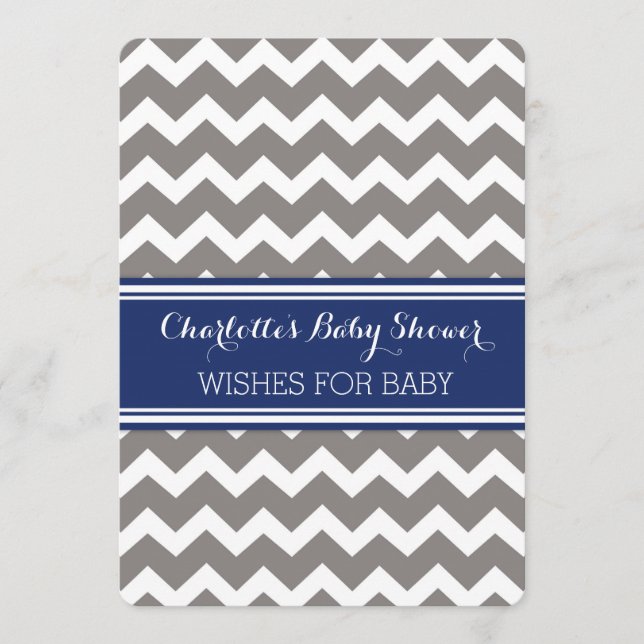 Grey Blue Chevron Baby Shower Note to Baby Advice Card (Front)
