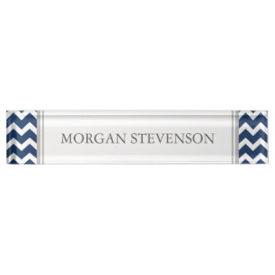 Grey Blue Chevron Desk Nameplate