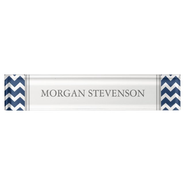 Grey Blue Chevron Desk Nameplate (Front)