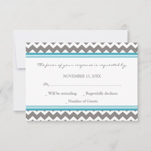 Grey Blue Chevron RSVP Wedding Card