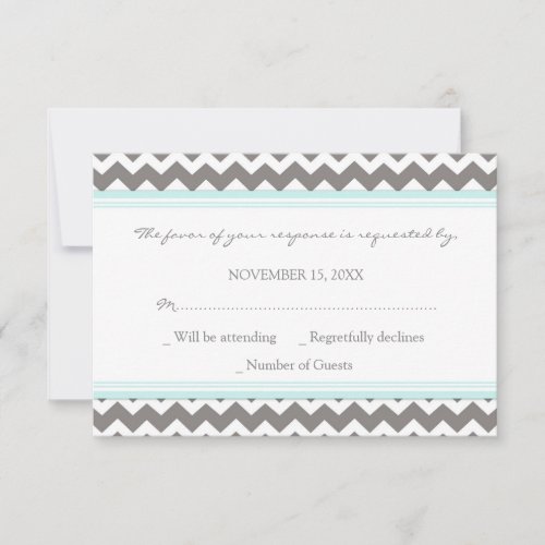 Grey Blue Chevron RSVP Wedding Card