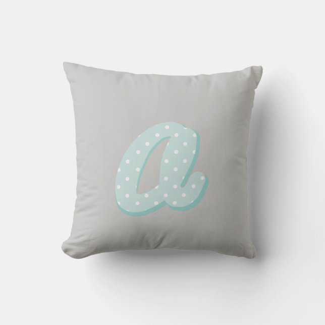 Grey Blue Dots Letter A Throw Pillow (Front)