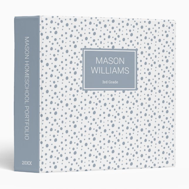 Grey Blue Dots Personalized Student Binder (Front/Spine)