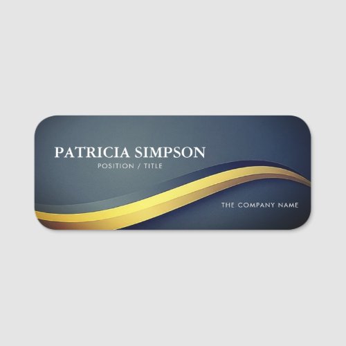 Grey Blue Gradient and Golden Wave Unique Elegant Name Tag