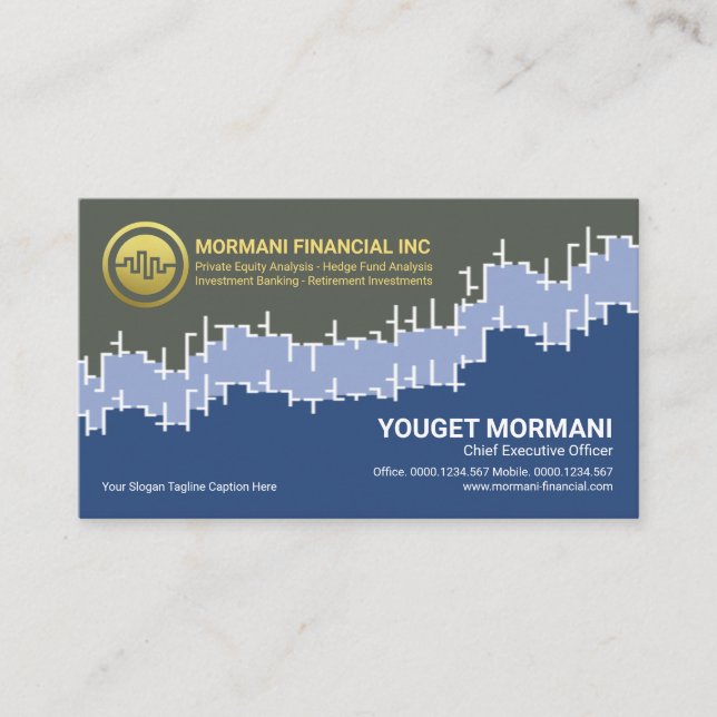 Grey Blue Layer Stock Graph Financial Broker Business Card (Front)