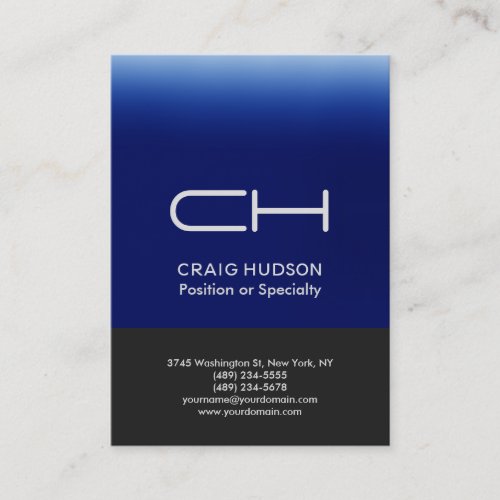 Grey Blue Monogram Professional Business Card