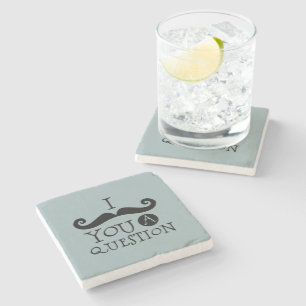 Grey Blue Mustache You A Question Father's Day Stone Coaster