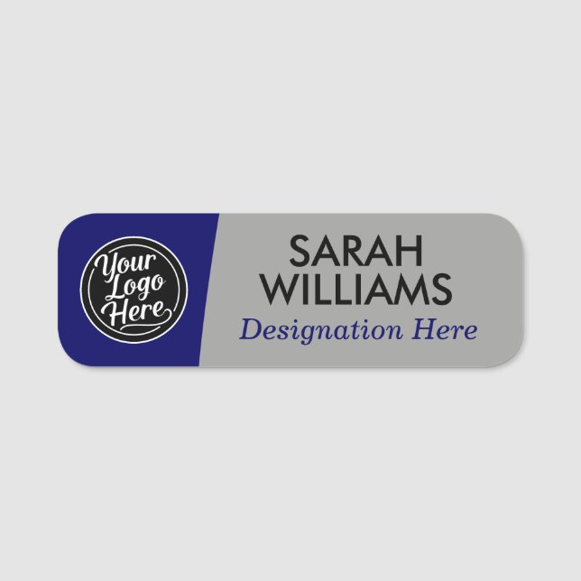 Grey Blue Professional Logo Name Title Tag (Front)