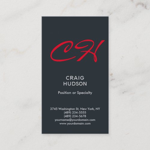 Grey Blue Red Monogram Professional Business Card