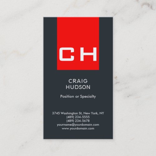 Grey Blue Red Monogram Professional Business Card
