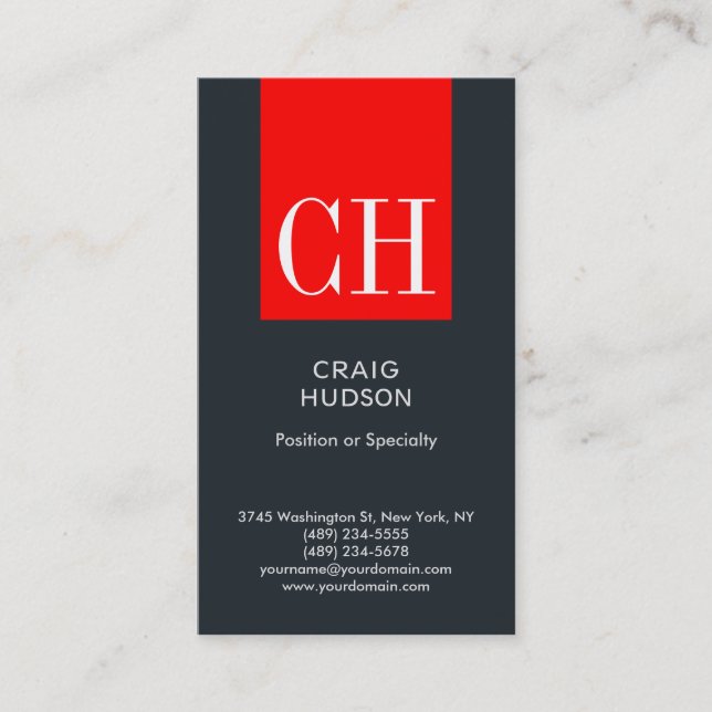 Grey Blue Red Monogram Professional Business Card (Front)