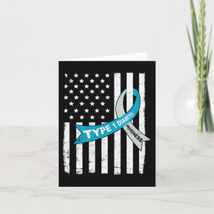 Grey Blue Ribbon American Flag Type 1 Diabetes Awa Card