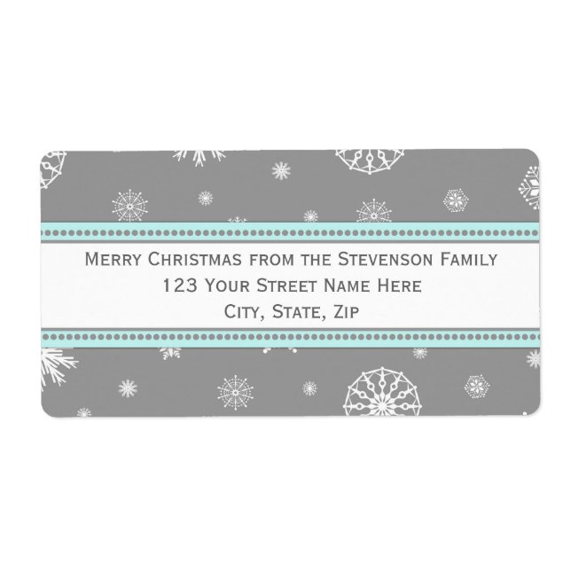 Grey Blue Snowflakes Christmas Address Labels (Front)
