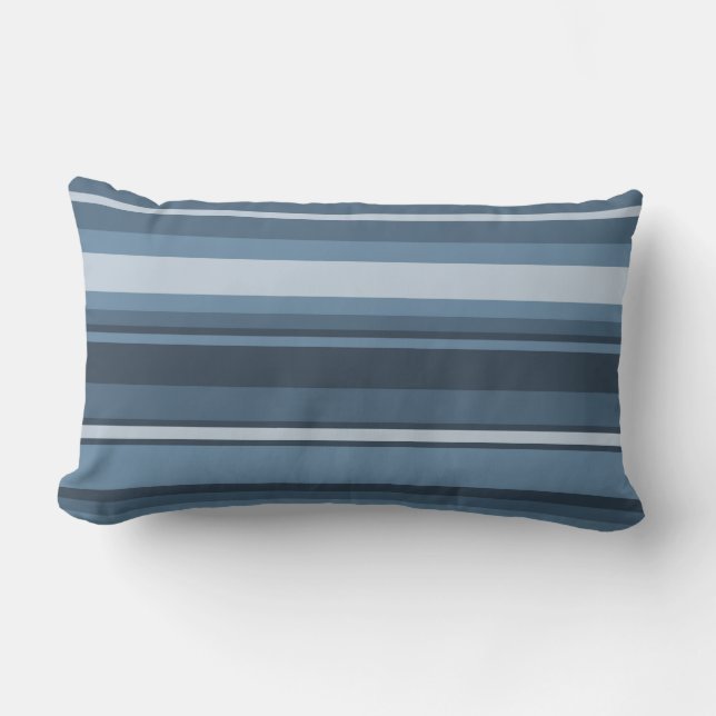 Grey-blue stripes lumbar pillow (Front)