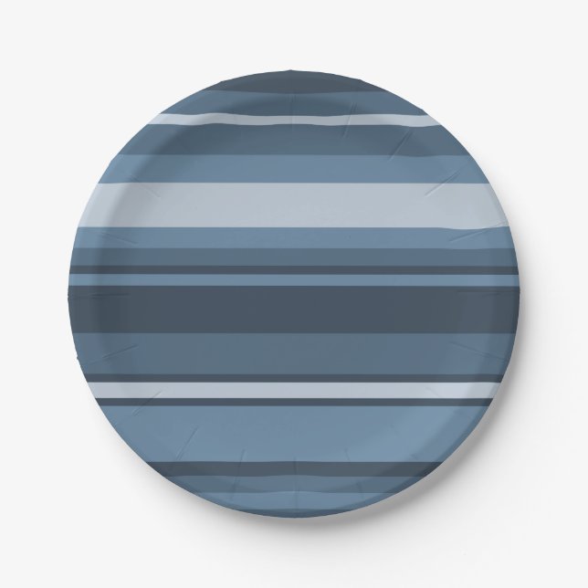 Grey-blue stripes paper plates (Front)