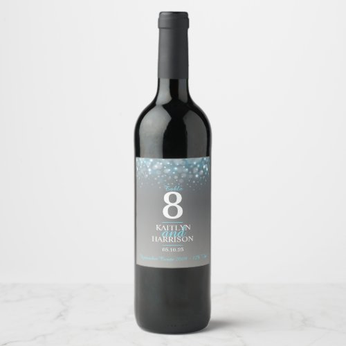 Grey blue table number wedding custom wine labels