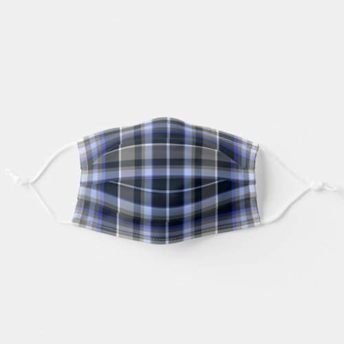 Grey Blue Tartan Plaid Pattern Adult Cloth Face Mask