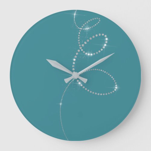 Grey Blue Teal Crystals Gray Infinity Diamond Large Clock