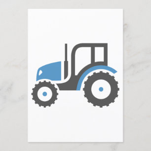 Grey Blue Tractor Invitation