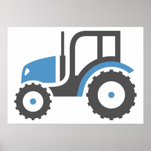 Grey Blue Tractor Poster