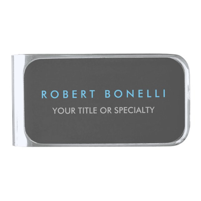 Grey Blue Trendy Silver Finish Money Clip (Front)