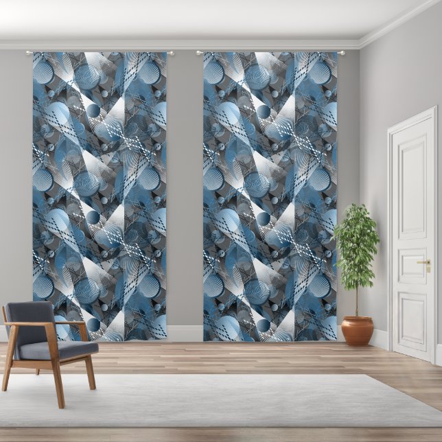 Grey, blue, white abstract pattern. blackout curtains (Wide)