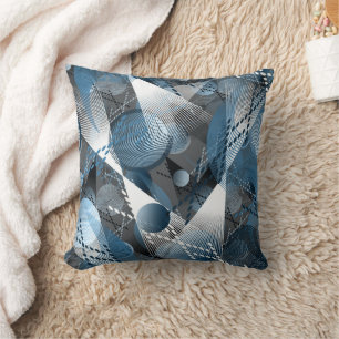 Grey, blue, white abstract pattern. throw pillow