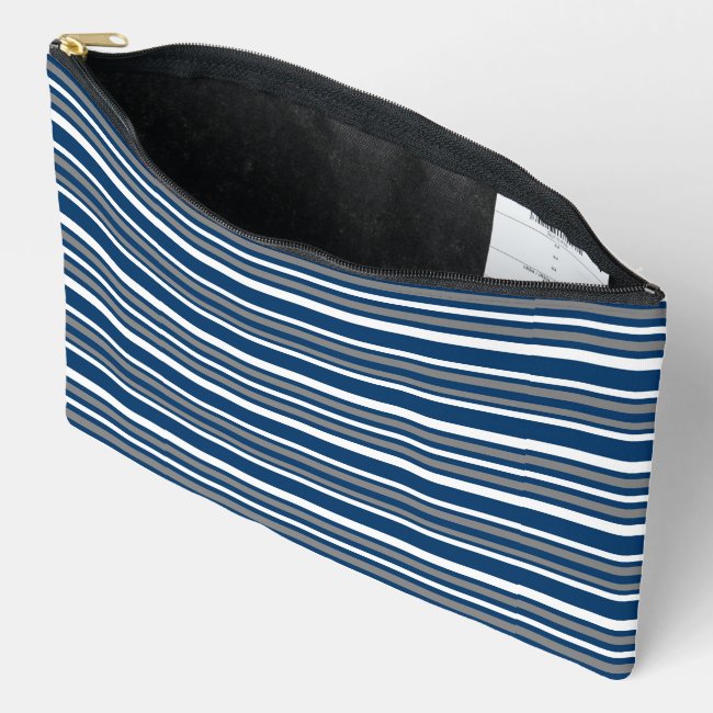 Grey Blue White Black Striped Accessory Bag