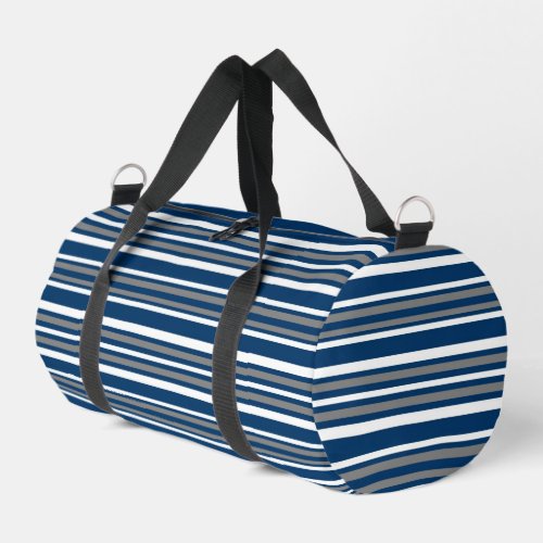 Grey Blue White Black Striped Pattern Duffel Bag