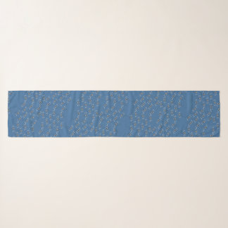 Grey Blue White Florals Flowers Print Scarf