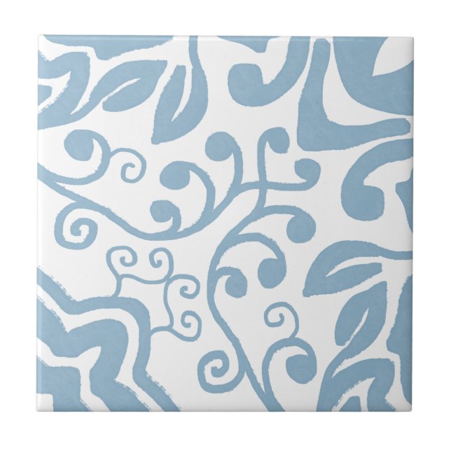 Grey Blue White Vintage Original Unique Watercolor Ceramic Tile (Front)