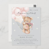 Grey Blush Bear Bearly Wait Balloon Baby Shower Postcard (Front/Back)