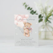 Grey Blush Bear Bearly Wait Balloon Baby Shower Postcard (Standing Front)