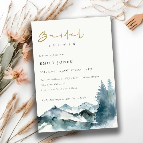 Grey Blush Blue Mountains Pine Bridal Shower Invitation
