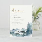 Grey Blush Blue Mountains Pine Save The Date Invitation (Standing Front)