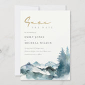 Grey Blush Blue Mountains Pine Save The Date Invitation (Front)