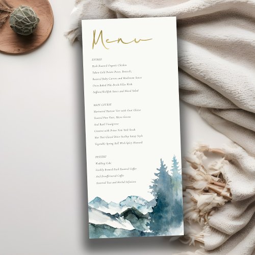 Grey Blush Blue Mountains Pine Wedding Menu Card