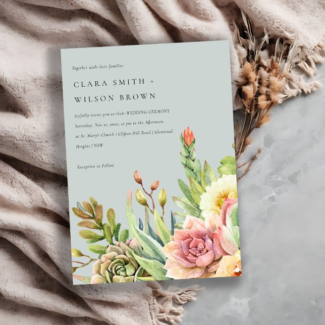 GREY BLUSH DESERT SUCCULENT CACTI FOLIAGE WEDDING INVITATION (Creator Uploaded)