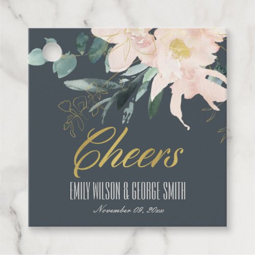 GREY BLUSH FLORAL BUNCH WATERCOLOR WEDDING CHEERS FAVOR TAGS